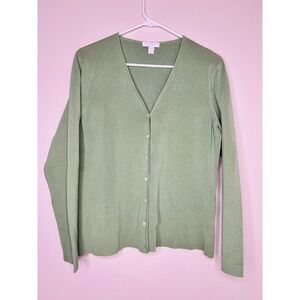Charter Club Petite Sage Green Silk Knit  Blend Cardigan Sweater Size P/M